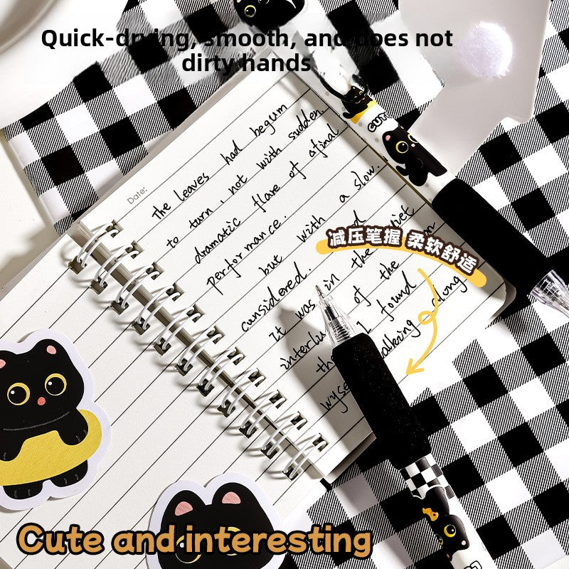4pcs Gel Pen Boxed Black Cat Themed Neutral Pens, Soft Grip, Retractable, Quick-Dry, Cute Stationery, 0.5Mm Tip, Smooth Writing, Gift Stationery, Office And School Supplies, Practice Pen, Holiday Gift, New Year And Back-To-School Season Gift