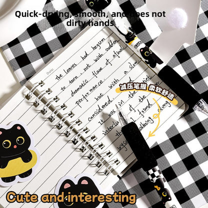 4pcs Gel Pen Boxed Black Cat Themed Neutral Pens, Soft Grip, Retractable, Quick-Dry, Cute Stationery, 0.5Mm Tip, Smooth Writing, Gift Stationery, Office And School Supplies, Practice Pen, Holiday Gift, New Year And Back-To-School Season Gift