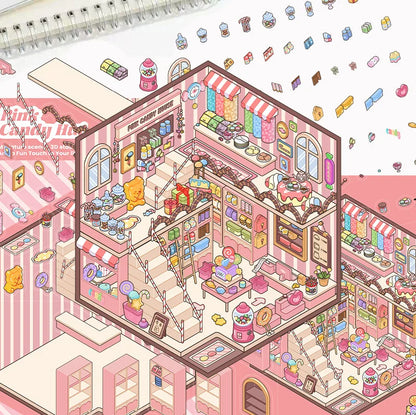 3D Cartoon Landscape Stickers Pink Candy House Miniature World 3D Small House Decompression DIY Scene Hand Account Stickers