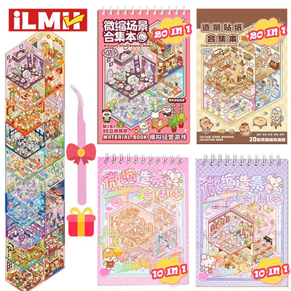 20Pcs 20in1 3D Cartoon Sticker Book | DIY Scenes Creative Gift for Kids, Portable Sticker Album for Birthday Christmas Crafts