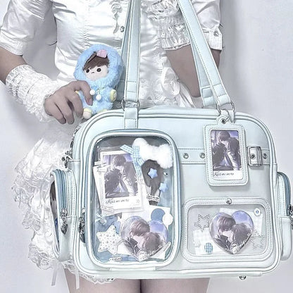 Japanese Tote Bag Fashion Concert Shoulder Bag Student Backpack Transparent Multi-pocket Messenger Bag Zipper Storage Pain Bag