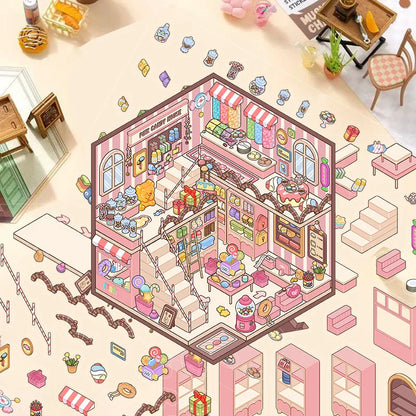 3D Cartoon Landscape Stickers Pink Candy House Miniature World 3D Small House Decompression DIY Scene Hand Account Stickers