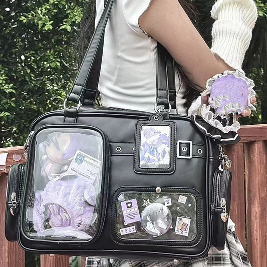 Japanese Tote Bag Fashion Concert Shoulder Bag Student Backpack Transparent Multi-pocket Messenger Bag Zipper Storage Pain Bag