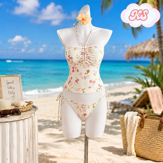 Bikini con top de flores Kawaii verano mujer