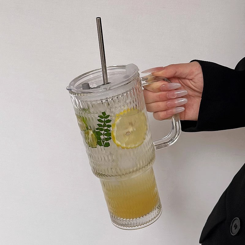 Vaso Termo de Cristal Aesthetic con Pajita y Tapa