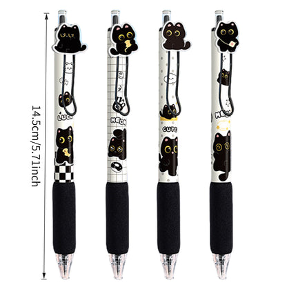 4pcs Gel Pen Boxed Black Cat Themed Neutral Pens, Soft Grip, Retractable, Quick-Dry, Cute Stationery, 0.5Mm Tip, Smooth Writing, Gift Stationery, Office And School Supplies, Practice Pen, Holiday Gift, New Year And Back-To-School Season Gift